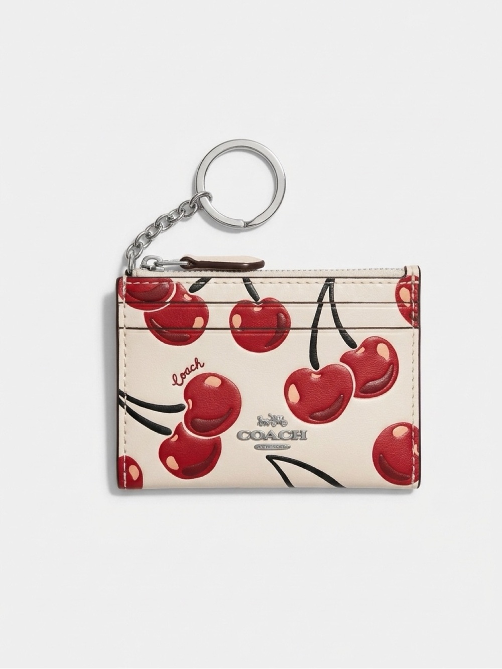 Coach Cherry Print Card Holder Keyring - Red & Cream